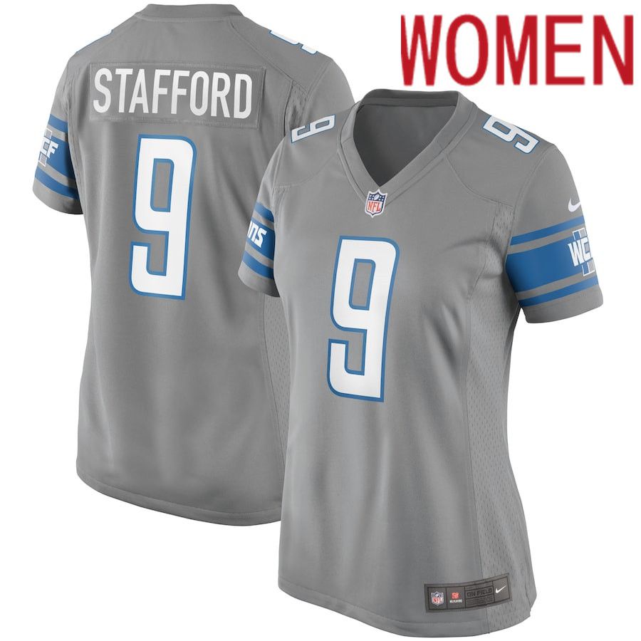 Women Detroit Lions #9 Matthew Stafford Nike Grey Alternate Game Player NFL Jersey->women nfl jersey->Women Jersey